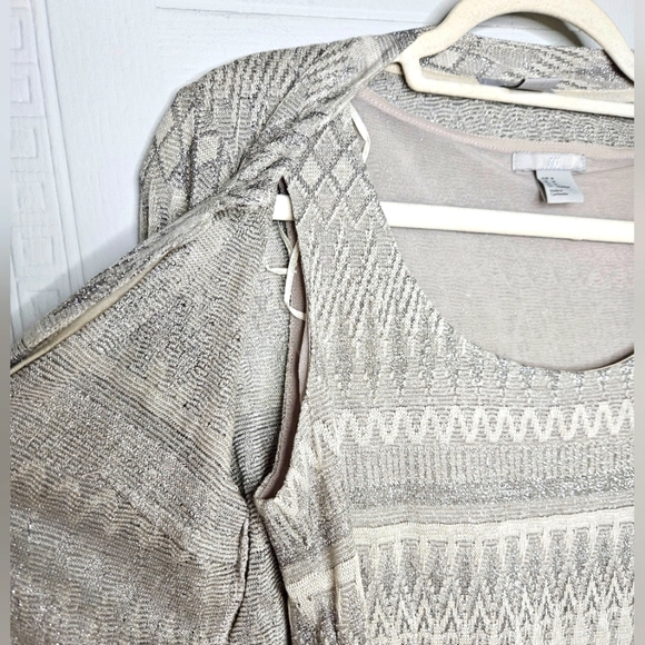 H&M 2-piece Set Peplum Tank and Crop Cardigan Gray Silver Glittery M EUC GLAM - Picture 4 of 14